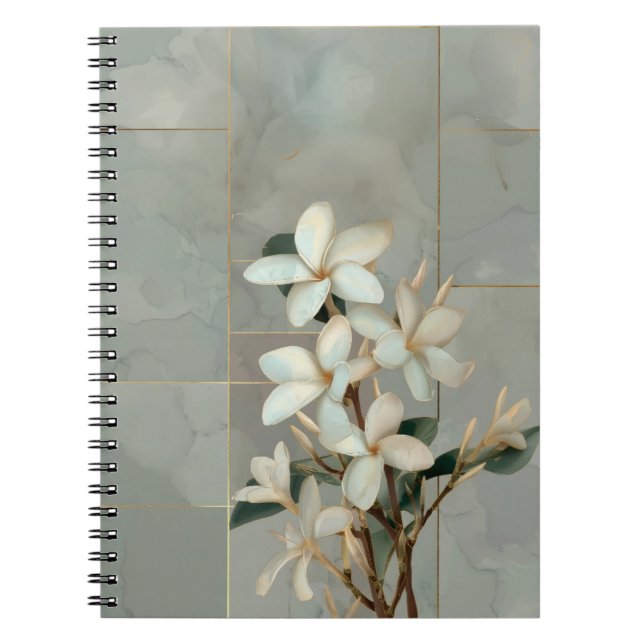 Vit Magnolia Blommig Guld Linje Marmor Anteckningsbok (Framsidan)