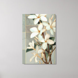 Vit Magnolia Blommig Guld Linje Marmor Canvastryck