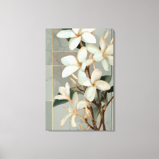 Vit Magnolia Blommig Guld Linje Marmor Canvastryck