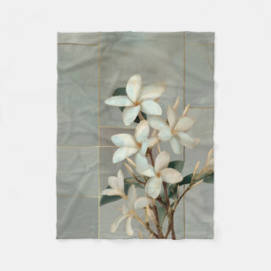 Vit Magnolia Blommig Guld Linje Marmor Fleecefilt