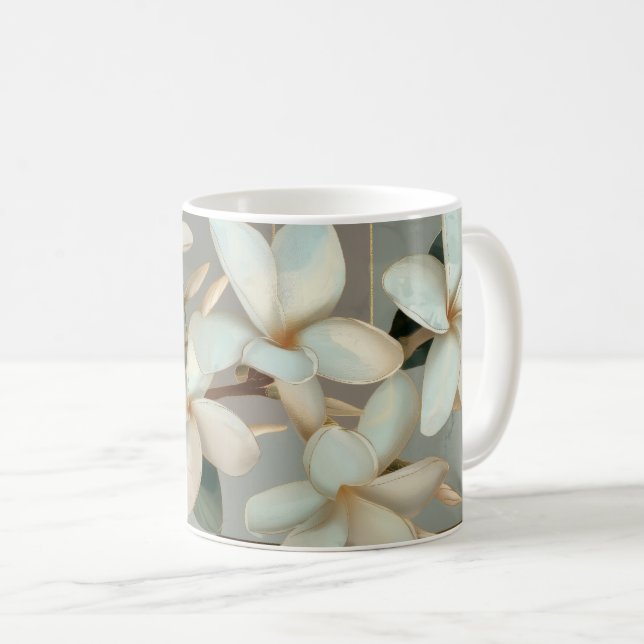 Vit Magnolia Blommig Guld Linje Marmor Kaffemugg (Framsida höger)