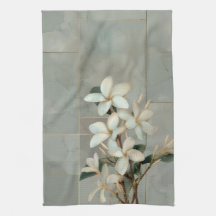 Vit Magnolia Blommig Guld Linje Marmor