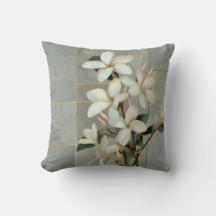 Vit Magnolia Blommig Guld Linje Marmor Kudde