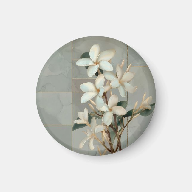 Vit Magnolia Blommig Guld Linje Marmor Magnet (Framsidan)