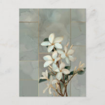 Vit Magnolia Blommig Guld Linje Marmor