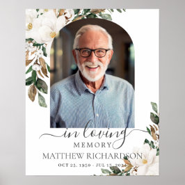 Vit Magnolia Blommig Manlig Foto Begravning Minnes Poster
