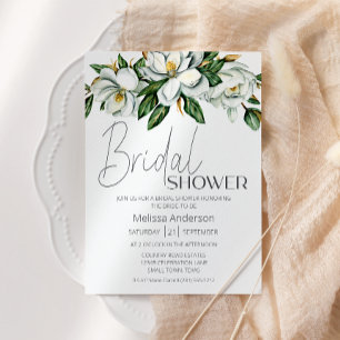 Vit Magnolia Blommig Rustik Bröllopsdusch Inbjudningar