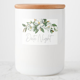 Vit Magnolia Blommig Rustik Datum Natt Kruka Mat Etiketter
