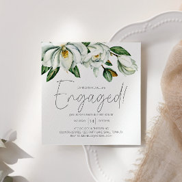 Vit Magnolia Blommig Rustik Förlovningsinbjudan