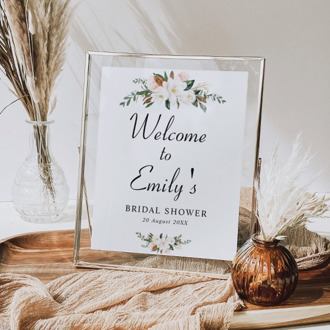 vit magnolia blomsterbröllopsdusch välkomstskylt poster (Skapare uppladdad)