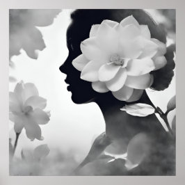 Vit Magnolia Drömmig Tjej Modern Svart & Vit Poster