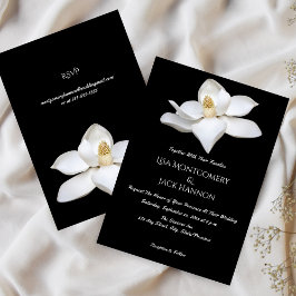Vit Magnolia Elegant Blommig Bröllop Inbjudningar