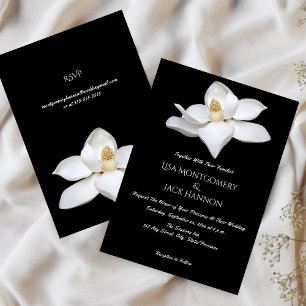Vit Magnolia Elegant Blommig Bröllop Inbjudningar