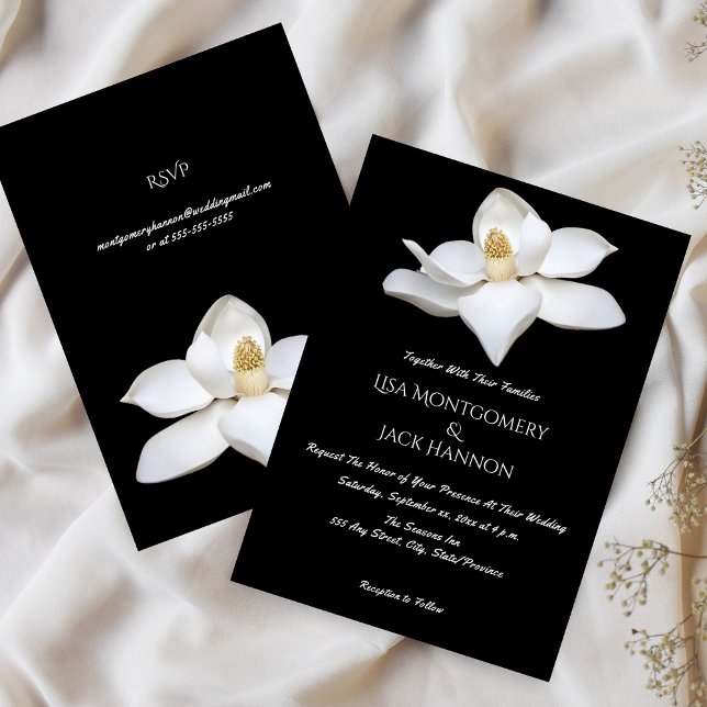 Vit Magnolia Elegant Blommig Bröllop Inbjudningar (White Magnolia Elegant Floral Wedding Invitation)