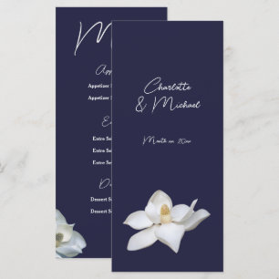 Vit Magnolia Elegant Flora Bröllop i Marinblått Meny