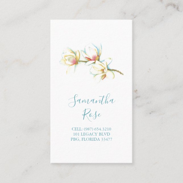 Vit Magnolia Flower Professionell Anpassningsbar Visitkort (Framsida)