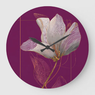 Vit Magnolia Guld Linje Magenta Stor Klocka