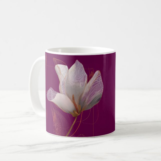 Vit Magnolia Guldlinje Magenta Kaffemugg (Framsida vänster)