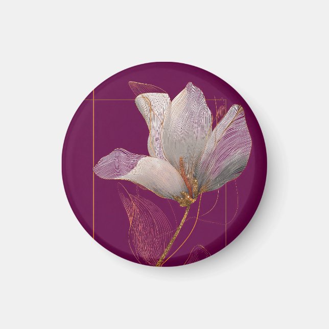 Vit Magnolia Guldlinje Magenta Magnet (Framsidan)