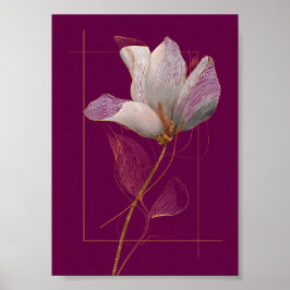 Vit Magnolia Guldlinje Magenta Poster