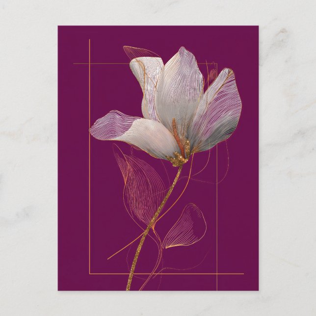 Vit Magnolia Guldlinje Magenta Vykort (Framsida)