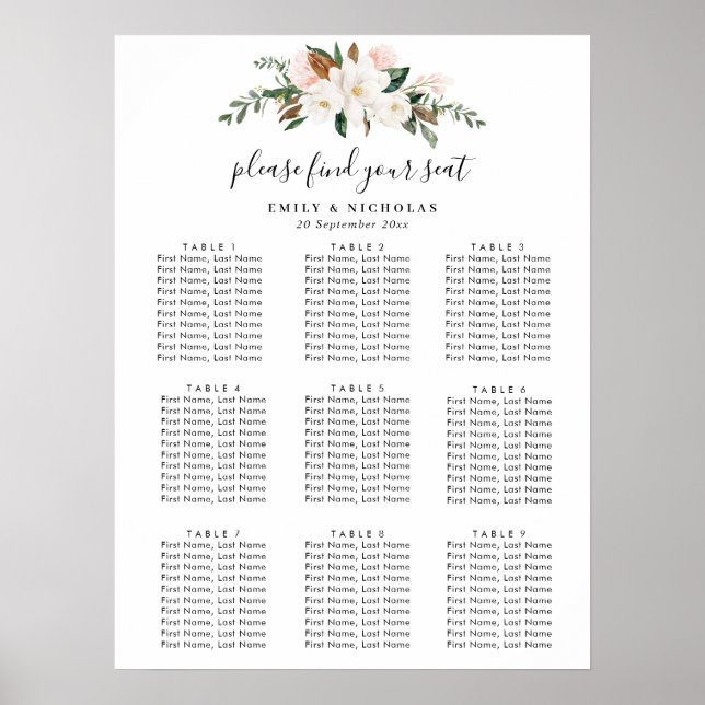vit magnolia och rosa blommigt bröllop poster (Framsidan)