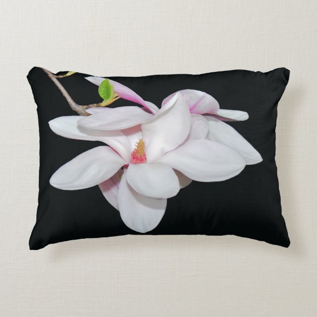 Vit Magnolia Prydnadskudde (Framsidan)