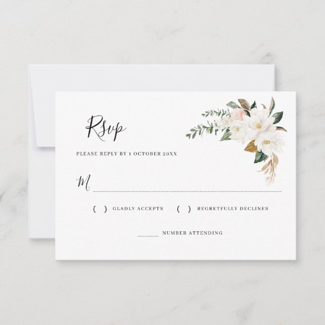 vit magnolia & rosa blomster RSVP-kort OSA Kort (Framsida)