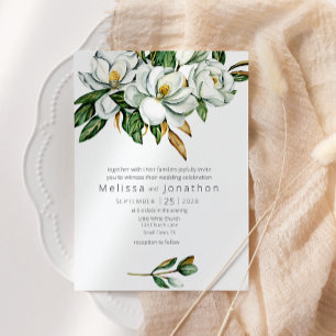 Vit Magnolia Rustik Blommig Bröllop Inbjudningar