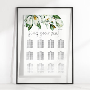 Vit Magnolia Rustik Blommig Bröllops Sittplatskart Poster