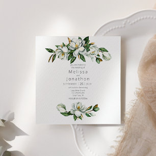 Vit Magnolia Rustik Blommig Bröllopsinbjudan