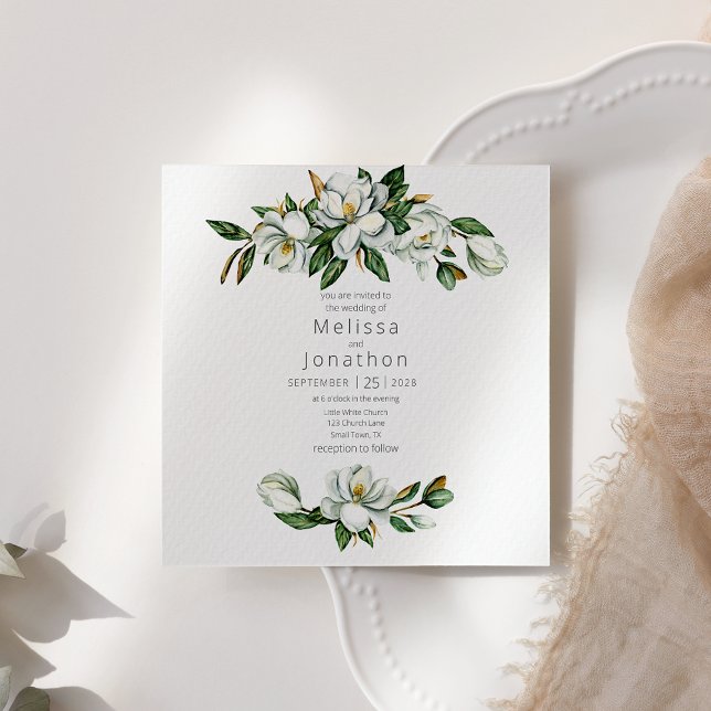 Vit Magnolia Rustik Blommig Bröllopsinbjudan (Skapare uppladdad)