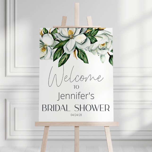 Vit Magnolia Rustik Blommig Elegant Bröllopsdusch Poster (Skapare uppladdad)