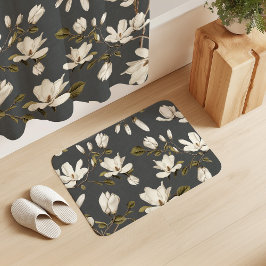 Vit Magnoliadunge på mörkgrå elegant blomster Badrumsmatta