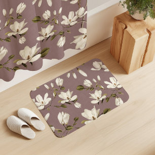 Vit Magnoliadunge på Rosaröd Elegant Blommig Badrumsmatta