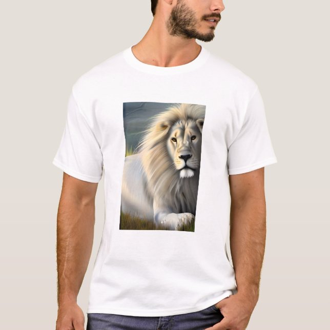 Vit Majestic Lejon Etheral Art T Shirt (Framsida)