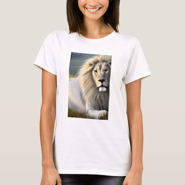 Vit Majestic Lejon Etheral Art T Shirt (Framsida)