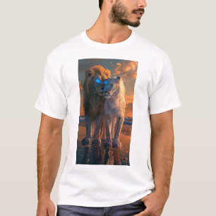 Vit Majestic Lejon med Blue Ögon och Mörk Aura T Shirt