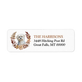 Vit maltesisk Hund Höstkrans Returadress Etikett