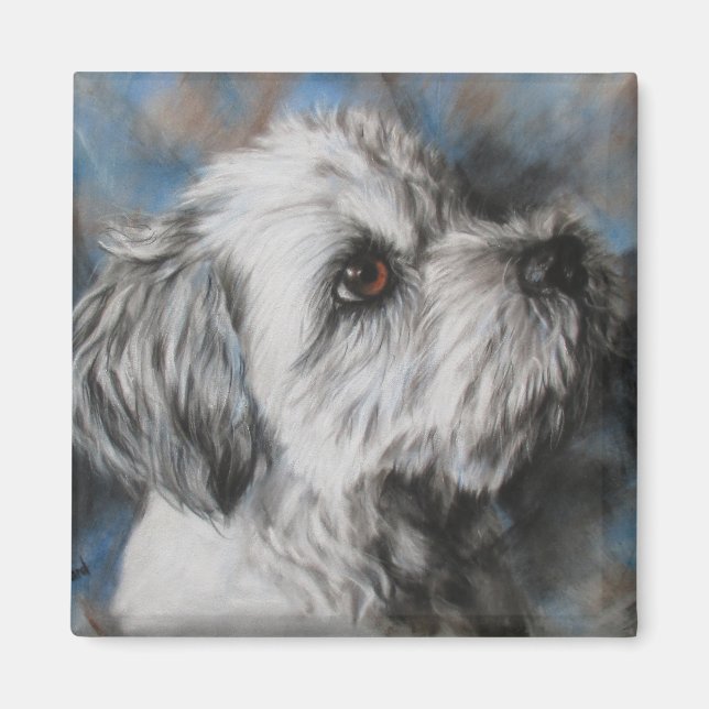 Vit maltesisk/Shih Tzu fluffy hund Magnet (Framsidan)