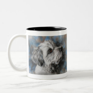 Vit maltesisk/Shih Tzu fluffy hund Två-Tonad Mugg