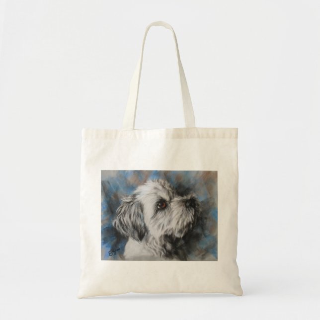 Vit maltesisk/Shih Tzu fluffy hund Tygkasse (Framsidan)