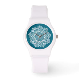Vit Mandala på Blå Bakgrund Armbandsur