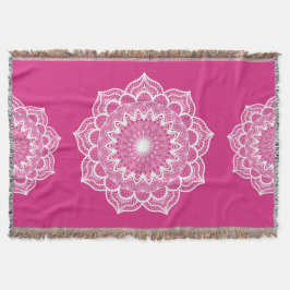 Vit Mandala på Rosa Bakgrund Filt