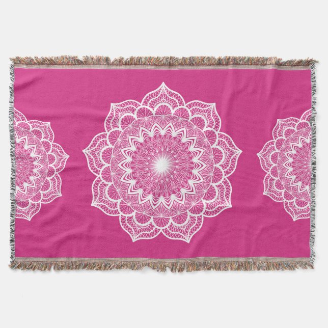 Vit Mandala på Rosa Bakgrund Filt (Framsidan)