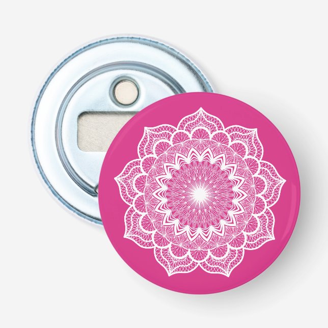 Vit Mandala på Rosa Bakgrund Flasköppnare (Framsidan)