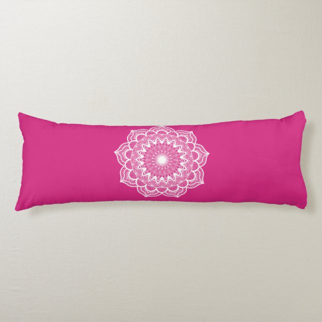 Vit Mandala på Rosa Bakgrund Kroppskudde (Framsidan)