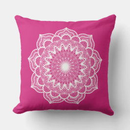 Vit Mandala på Rosa Bakgrund Kudde