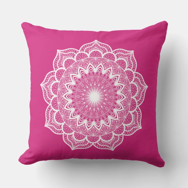 Vit Mandala på Rosa Bakgrund Kudde (Framsida)