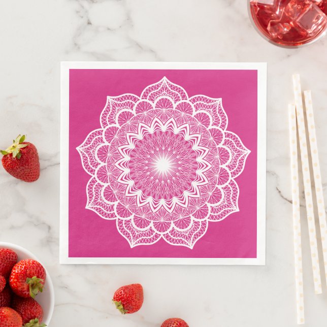 Vit Mandala på Rosa Bakgrund Pappersservett (Insitu)